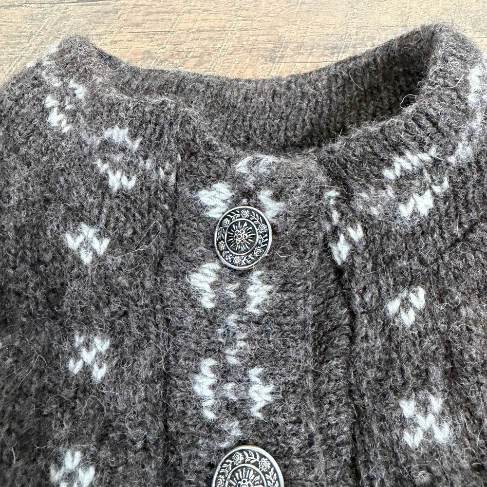 Alps Vintage 100% Wool Fair Isle Cardigan Sweater Brown Womens XL Made in USA - Picture 8 of 11